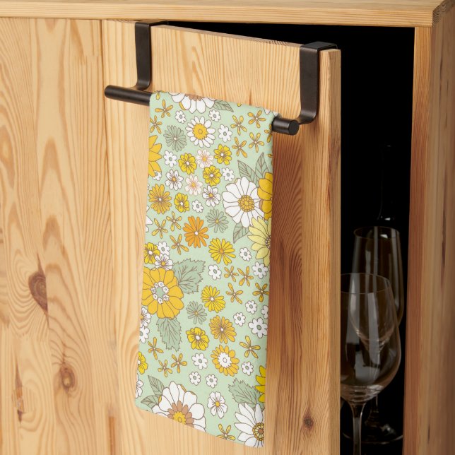 Yellow Floral Garden Pattern Kitchen Towel (Thirds Fold)