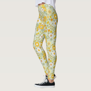 Yellow Floral Garden Pattern Leggings