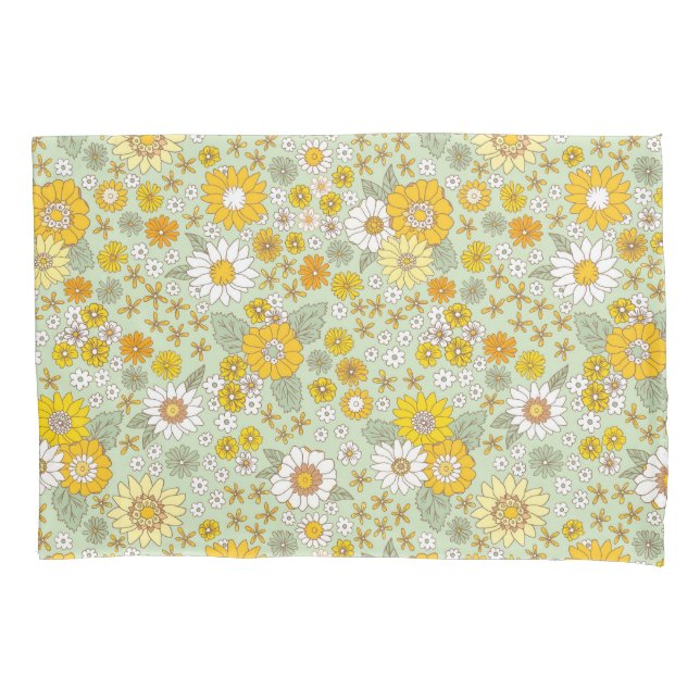 Yellow Floral Garden Pattern Pillowcase (Front)