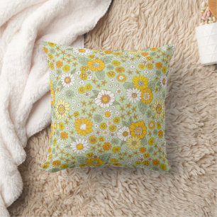 Yellow Floral Garden Pattern Throw Pillow