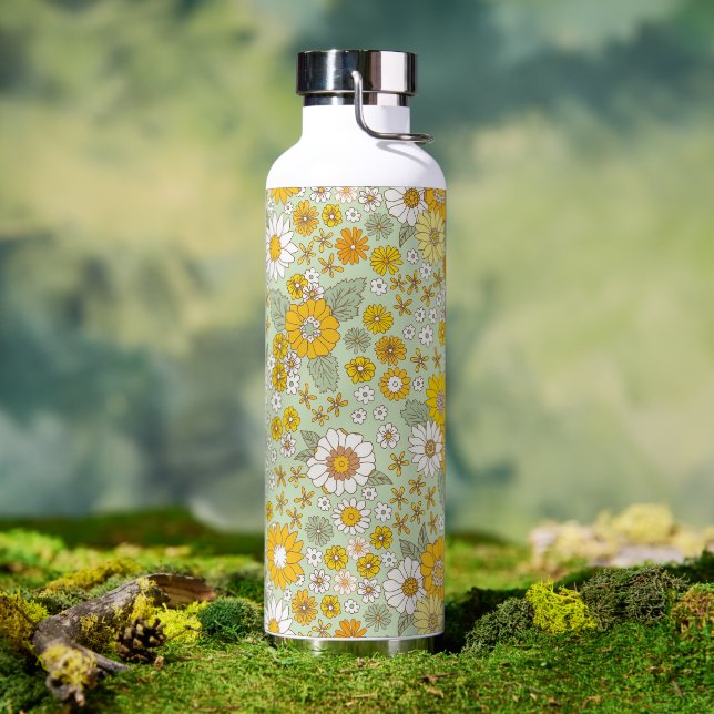 Yellow Floral Garden Pattern Water Bottle (Outdoor)