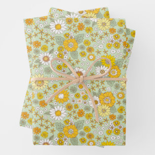 Yellow Floral Garden Pattern Wrapping Paper Sheet