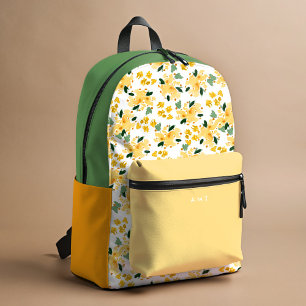Yellow Floral Garden Personalized Name Initial Printed Backpack