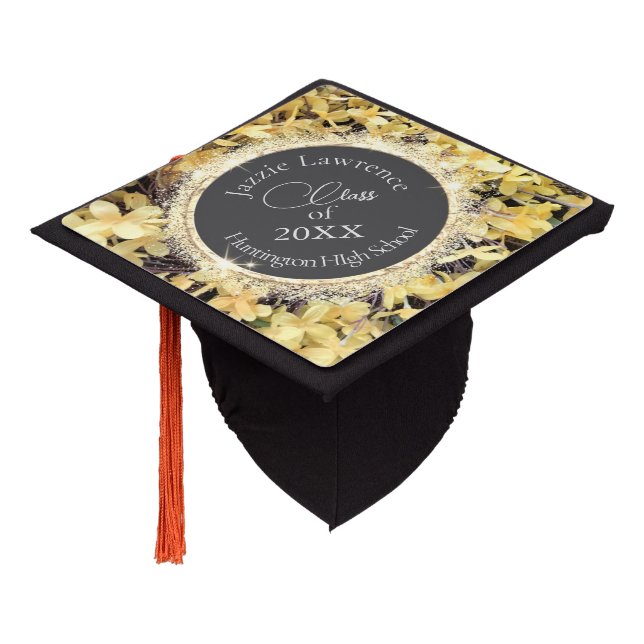 Yellow Floral Glittery Tassel Topper (Angled)