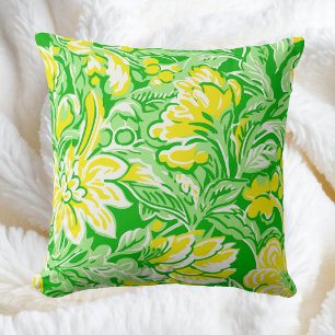 Yellow Floral Green / Preppy Spring Garden Decor Throw Pillow