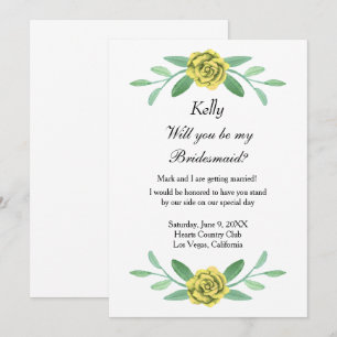 Yellow Floral Greenery Foliage Bridesmaid Card