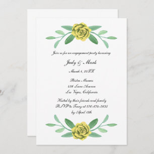 Yellow Floral Greenery Foliage Engagement Party Invitation
