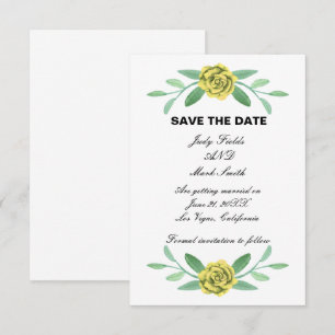 Yellow Floral Greenery Foliage Save The Date Card