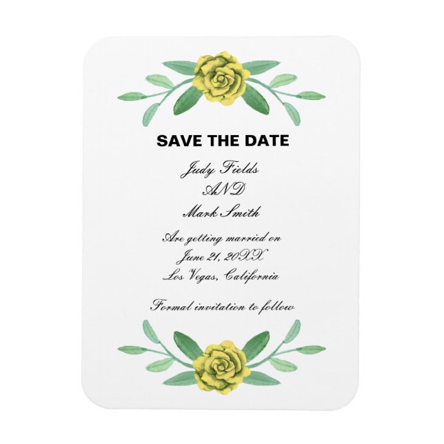 Yellow Floral Greenery Foliage Save The Date Magnet (Vertical)