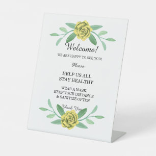 Yellow Floral Greenery Foliage Wedding Safety Pedestal Sign