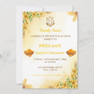 Yellow Floral Haldi Ceremony Invitation