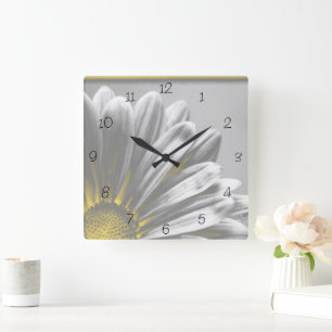 Yellow Floral Highlights Square Clock
