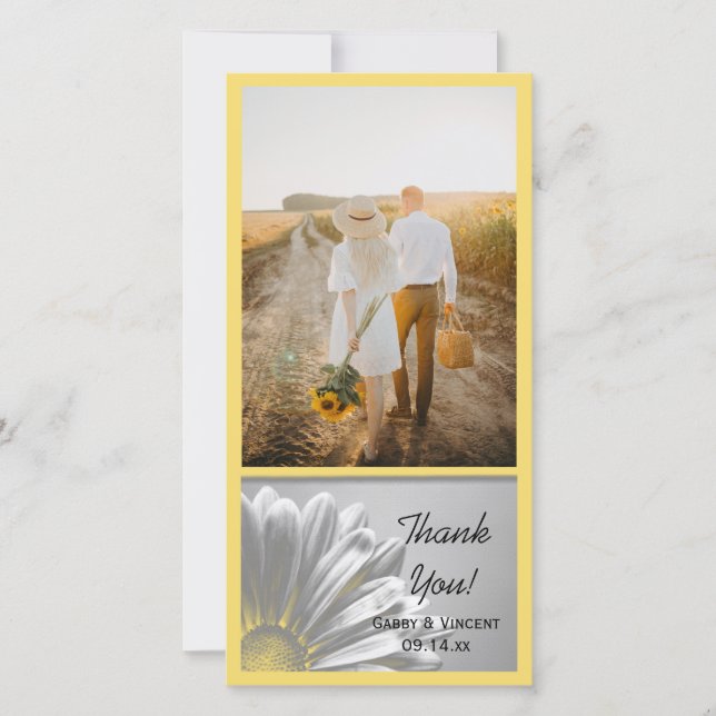 Yellow Floral Highlights Wedding Thank You (Front)
