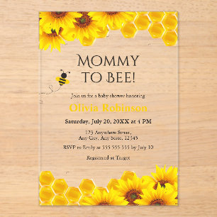 Yellow Floral Honeycomb Mommy to Bee Baby Shower  Acrylic Invitations