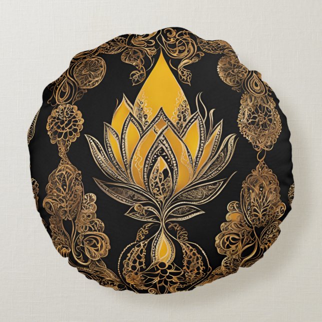 Yellow Floral in the Shine AI art  Round Pillow (Back)