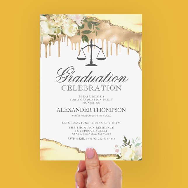 Yellow Floral Law School Graduation Party Invitation (Creator Uploaded)