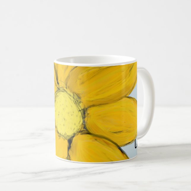 Yellow Floral Love Personalized Blue Mugs (Front Right)