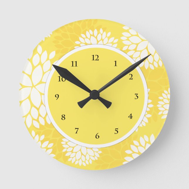 Yellow Floral Modern Pattern Round Clock (Front)