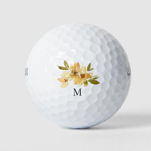 Yellow Floral Monogram Golf Balls (Front)