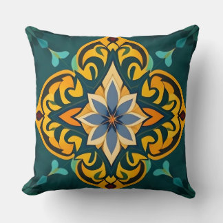 Yellow Floral Mosaic Throw Pillow