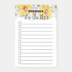 Yellow Floral Name Checkbox Blank To Do List Post-it Notes