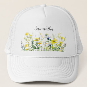 Yellow Floral Name Trucker Hat