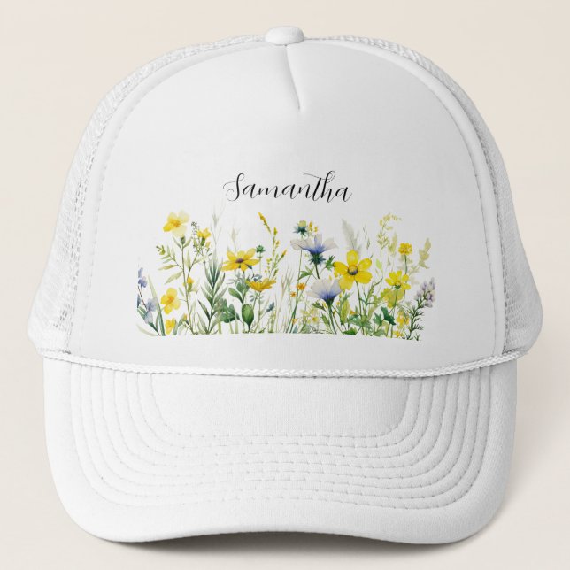Yellow Floral Name Trucker Hat (Front)