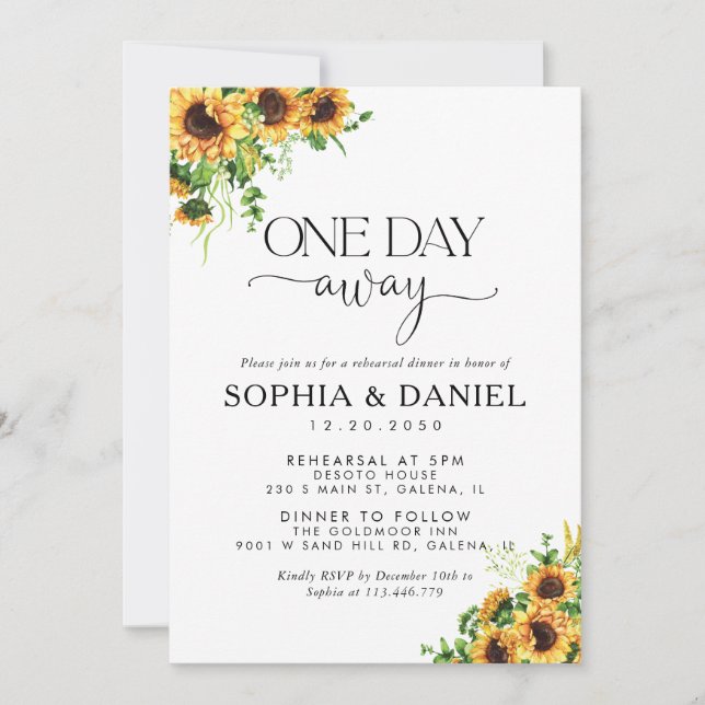 Yellow Floral One Day Away Invitation (Front)