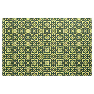 Yellow Floral Ornament on a Green Background Fabric