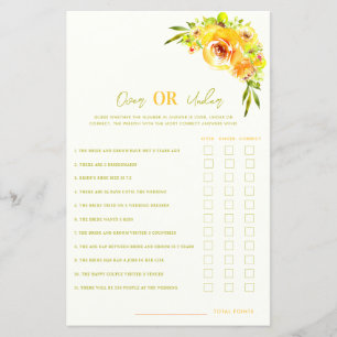Yellow Floral Over or Under Bridal Shower Game