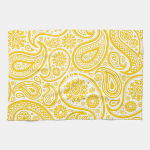 Yellow Floral Paisley Pattern Kitchen Towel