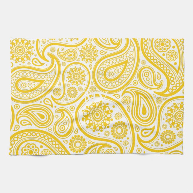 Yellow Floral Paisley Pattern Kitchen Towel (Horizontal)
