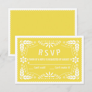 Yellow floral papel picado folk art baby shower RSVP card