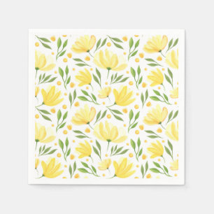 Yellow Floral Paper Napkins, Bright Garden Party Napkin