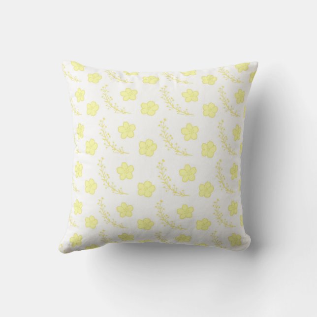 Yellow Floral Pattern Botanical Greenery & Rustic  Throw Pillow (Back)