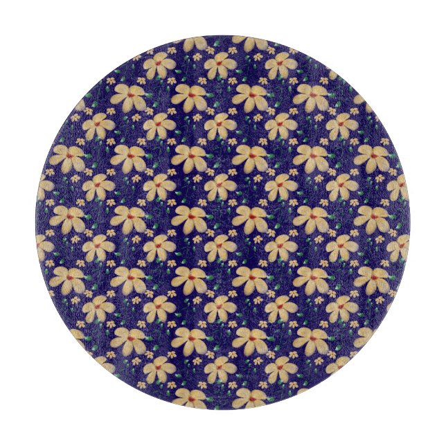 Yellow floral pattern  cutting board (Front)