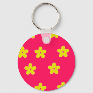 Yellow floral pattern on pink keychain