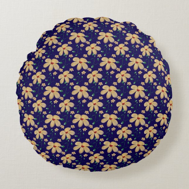 Yellow floral pattern  round pillow (Front)