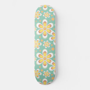 Yellow Floral Pattern Skateboard