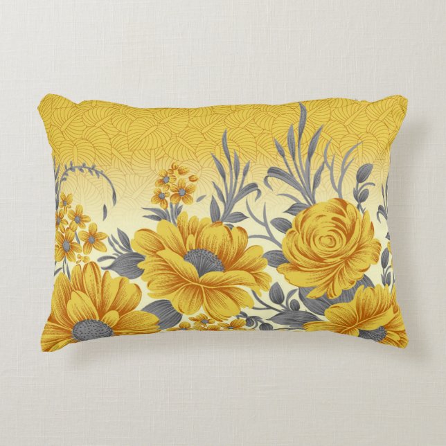 Yellow Floral Pattern with Thick Foliage  Accent Pillow (Front)