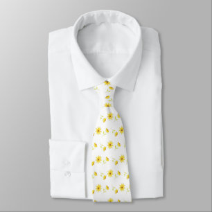 Yellow Floral Pen and Watercolor Pattern Tie