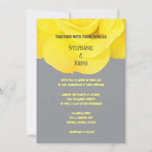 Yellow Floral Rose Elegant Grey Grey 2025 Wedding  Invitation