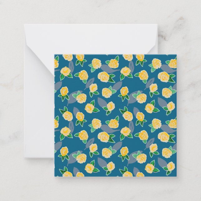 Yellow Floral Rose on blue Card (Front)