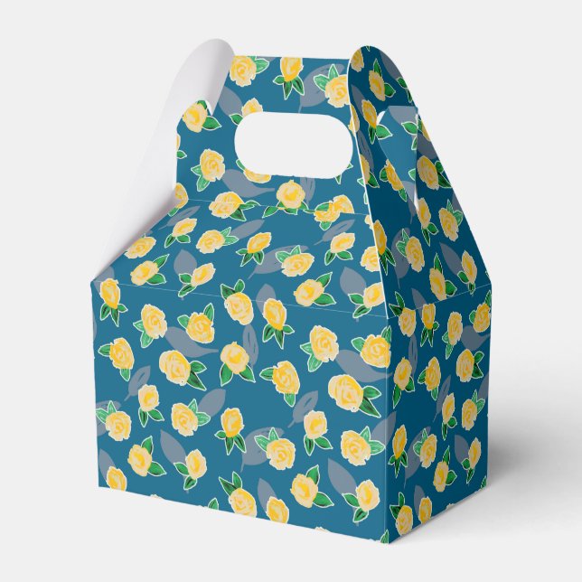 Yellow Floral Rose on blue Favor Box (Front Side)
