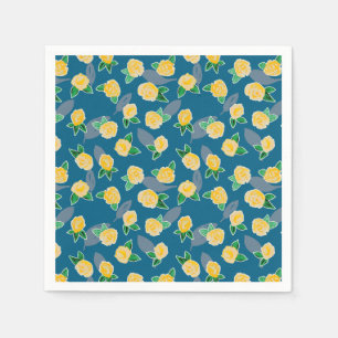 Yellow Floral Rose on blue Napkin