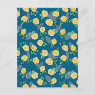 Yellow Floral Rose on blue Postcard