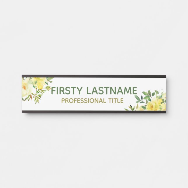 Yellow Floral Roses Office Door Sign Name Plate (Front)