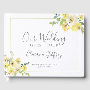 Yellow Floral Sage Green Custom Garden Wedding Guest Book