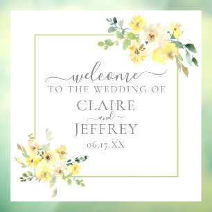 Yellow Floral Sage Green Summer Wedding Welcome Window Cling