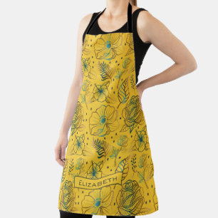 Yellow floral seamless pattern personalized name apron